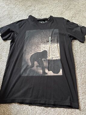 Affliction Black Graphic Short Sleeve Tee with Sepia Artwork